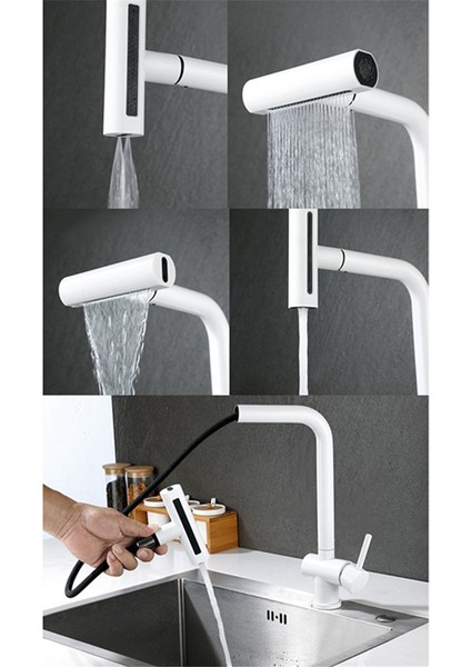 Çekmeceli Su Çıkışı Şelale Mutfak Çok Fonksiyonlu Paslanmaz Çelik Lavabo Için (Beyaz) (Yurt Dışından)