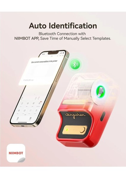B21S Kırmızı Renk Bluetooth Taşınabilir Termal Etiket Yazıcı V4