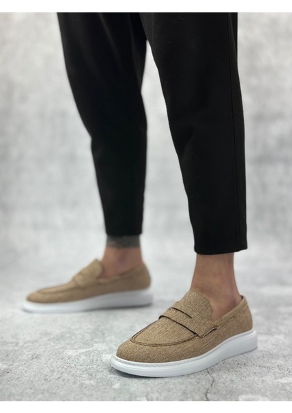 ET0355 Bağcıksız Keten Hardal Klasik Corcik Erkek Ayakkabı