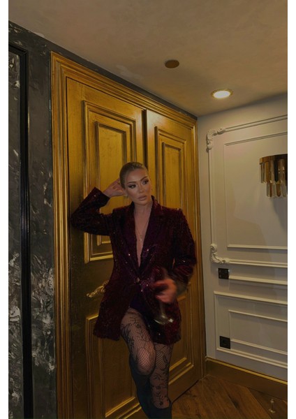 Bordo Pul Payet Blazer Ceket