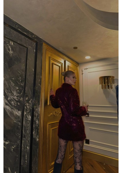 Bordo Pul Payet Blazer Ceket modelleri