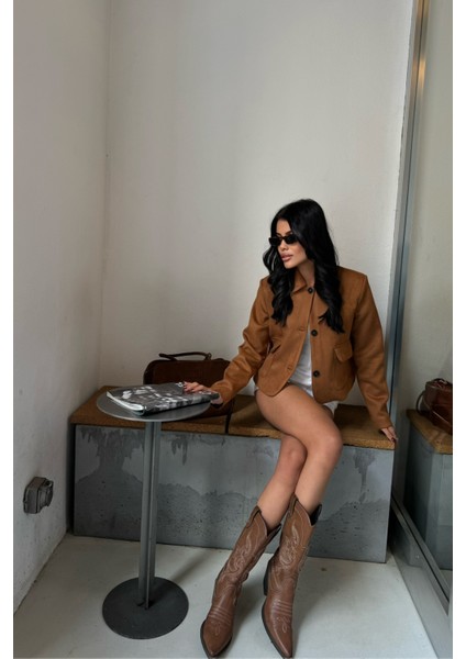 Taba Süet Crop Ceket