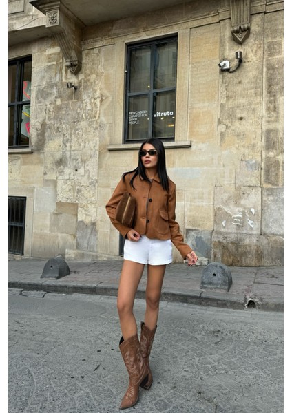Taba Süet Crop Ceket