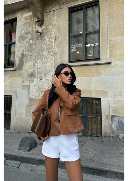 Taba Süet Crop Ceket