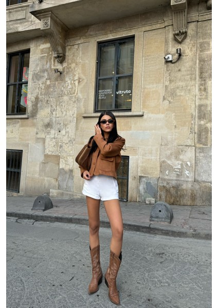Taba Süet Crop Ceket