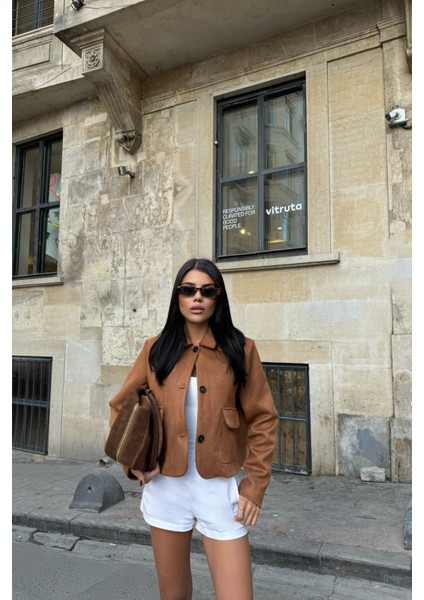 Taba Süet Crop Ceket