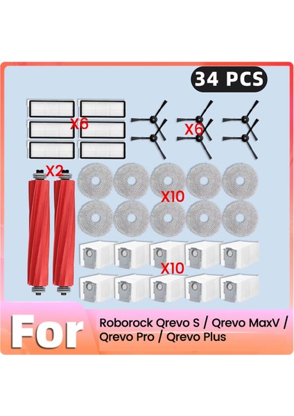 34PCS Ana Yan Fırça Filtreleri Roborock Qrevo Pro/qrevo Maxv/qrevo S/qrevo Için Paspas Toz Torbaları Artı Elektrikli Süpürge Parçaları A (Yurt Dışından) indirimleri