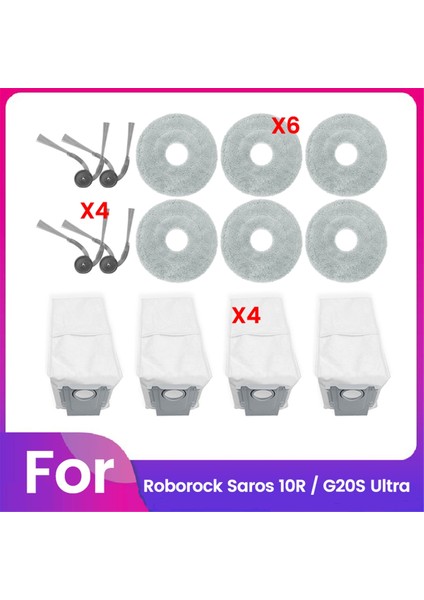Roborock Saros 10R / G20S Ultra Elektrikli Süpürge Parçaları Için 14 Adet Yıkanabilir Yan Fırça Paspas Bezi Toz Torbası Aksesuarları (Yurt Dışından)