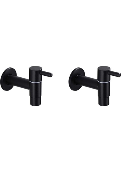 2x Mop Lavabo Musluğu 304 Paslanmaz Çelik Banyo Çamaşır Makinesi Açık Bahçe Tek Soğuk Su Musluğu (Siyah) (Yurt Dışından)