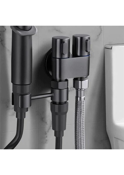 1 Giriş 2 Çıkış Çift Kontrol Vanası Mini Çok Fonksiyonlu Musluk Duş Basınçlı Banyo Seti Bide ve Duş Için-C (Yurt Dışından)