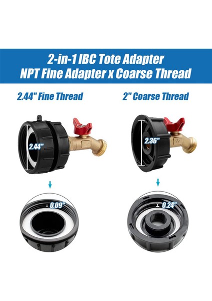 2x Ibc Tote Bağlantı Parçası, 275-330 Galon Tank Adaptörü Ince Dişli Vana, Kurşunsuz Pirinç Hortum Musluk Vana Aracı (Yurt Dışından) modelleri