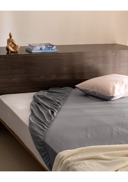 Ciel King Size %100 Pamuk Lastikli Saten Çarşaf - Gri