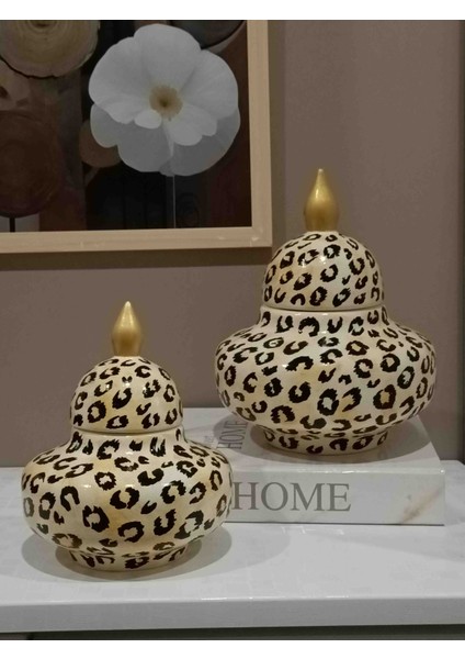Seramik, El Boyaması Leopar Desenli Dekoratif Şah Küp, Vazo