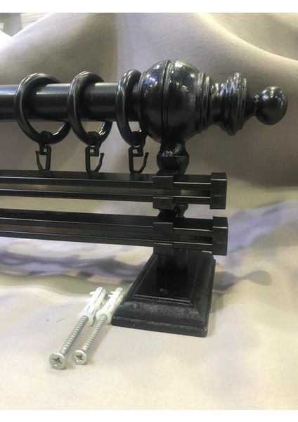 Çift Raylı Rustik Halkalı Perde Tutucu 3lü Perde Askısı Ahşap Başlık Metal Boru Ray modelleri