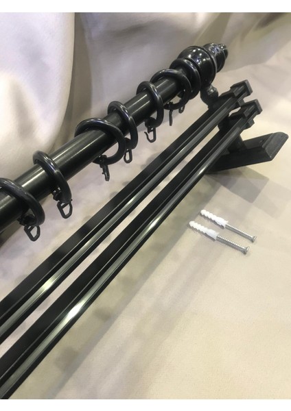 Çift Raylı Rustik Halkalı Perde Tutucu 3lü Perde Askısı Ahşap Başlık Metal Boru Ray fırsatları
