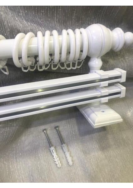 Çift Raylı Rustik Halkalı Perde Tutucu 3lü Perde Askısı Ahşap Başlık Metal Boru Ray modelleri