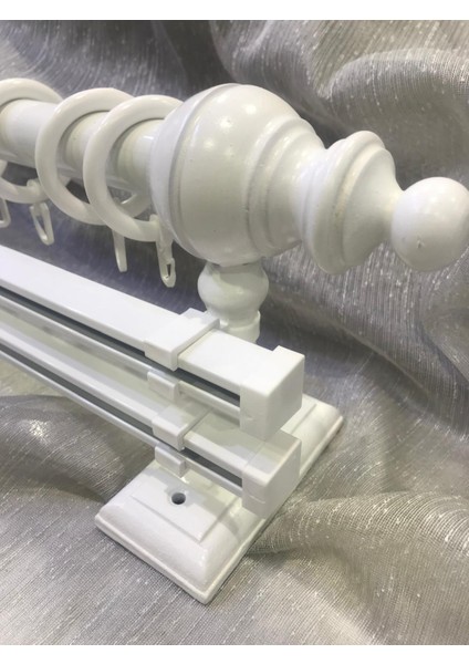 Çift Raylı Rustik Halkalı Perde Tutucu 3lü Perde Askısı Ahşap Başlık Metal Boru Ray fırsatları