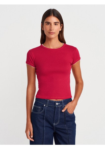 31750 Kontrast Kısa Kollu Tshirt-Beyaz