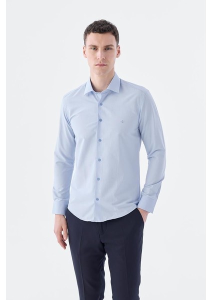 Açık Mavi Slim Fit Klasik Yaka Uzun Kol Klasik Model Gömlek