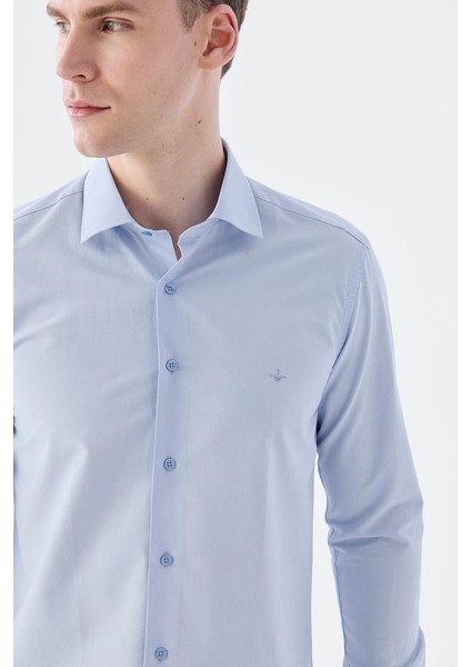 Açık Mavi Slim Fit Klasik Yaka Uzun Kol Klasik Model Gömlek modelleri