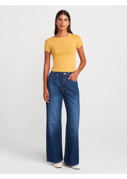 31750 Kontrast Kısa Kollu Tshirt-Hardal fırsatları