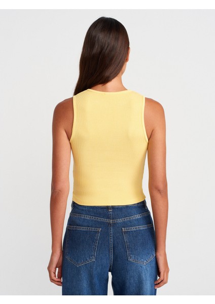 21005 Yıkama Efetkli Crop Top-Çağla