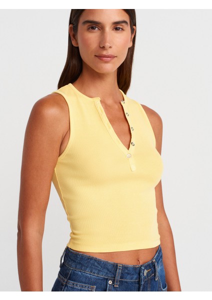 21005 Yıkama Efetkli Crop Top-Çağla