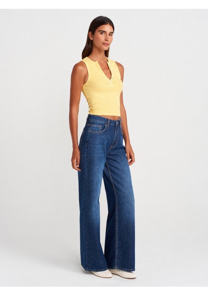 21005 Yıkama Efetkli Crop Top-Çağla