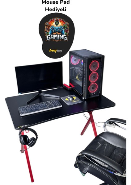 Heygaming2 Profesyonel Oyuncu Masası Siyah Kırmızı 110 cm