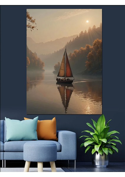 Gölde Yelkenli Dekoratif Kanvas - Mdf Ahşap Tablo