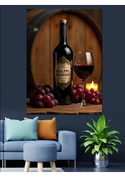 Fıçı ve Şarap Dekoratif Kanvas - Mdf Ahşap Tablo