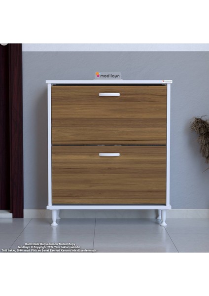 UMAY Kapı Önü 72 x 90 x 25, 5 cm’ lik 2 Düşer Kapak 4 Göz Bölmeli Ayakkabılık