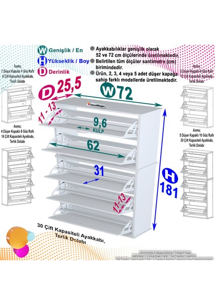 VARBİ UMAY' 2 Li Asma Kapı Önü 72x193x26 cm 5 Düşer Kapak 10 Bölmeli Ayakkabılık indirimleri