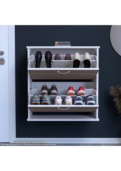 UMAY Antre Hol 72x 78x 26 cm’ lik 2 Düşer Kapak 4 Göz Bölmeli Ayakkabılık