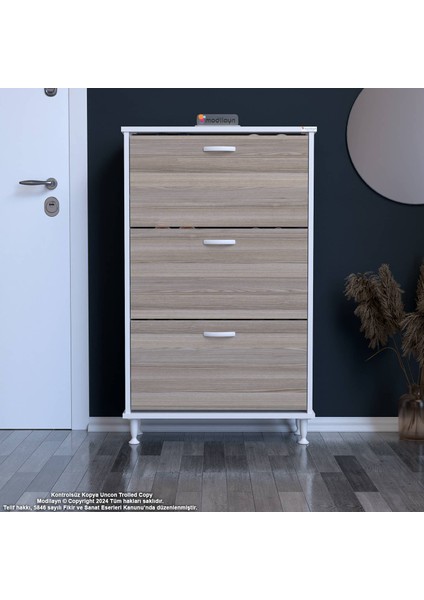Varbi Antre Hol 72 x 119 x 25,5 cm Lik 3 Düşer Kapak 6 Göz Raf Bölmeli Ayakkabılık