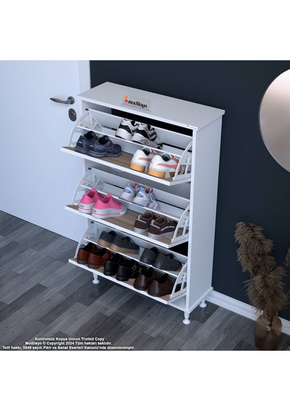 Varbi Antre Hol 72 x 119 x 25,5 cm Lik 3 Düşer Kapak 6 Göz Raf Bölmeli Ayakkabılık