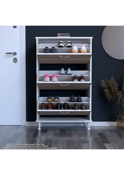Varbi Antre Hol 72 x 119 x 25,5 cm Lik 3 Düşer Kapak 6 Göz Raf Bölmeli Ayakkabılık