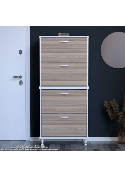 UMAY' 2 Li Antre Hol 72 x 168x 25, 5 cm’ lik 4 Düşer Kapak 8 Göz Raf Bölmeli Ayakkabılık