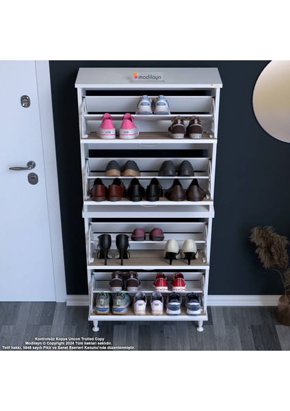 UMAY' 2 Li Antre Hol 72 x 168x 25, 5 cm’ lik 4 Düşer Kapak 8 Göz Raf Bölmeli Ayakkabılık fırsatları