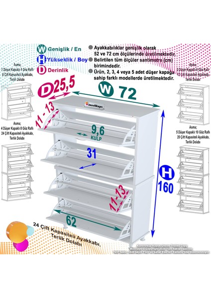UMAY' 2 Li Antre Hol 72 x 168x 25, 5 cm’ lik 4 Düşer Kapak 8 Göz Raf Bölmeli Ayakkabılık indirimleri