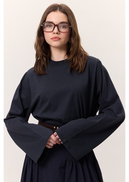 Uzun Kollu Kısa Tshırt Lacivert