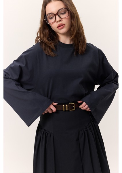 Uzun Kollu Kısa Tshırt Lacivert modelleri