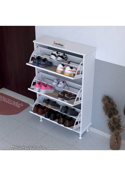 Varbi Kapı Önü 72 x 119X 25, 5 Cm’ Lik 3 Düşer Kapak 6 Göz Raf Bölmeli Ayakkabılık