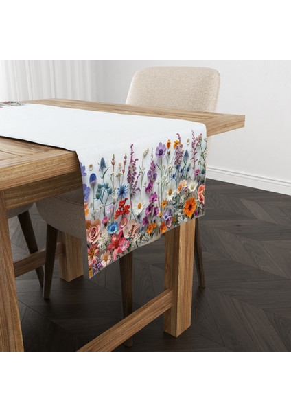 Dijital Baskılı Runner - Bahar Çiçek Desenli - 140 x 40 cm