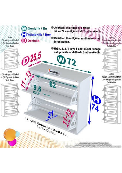 UMAY Asma Kapı Önü 72 x 78 x 25, 5 cm’ lik 2 Düşer Kapak 4 Göz Bölmeli Ayakkabılık indirimleri