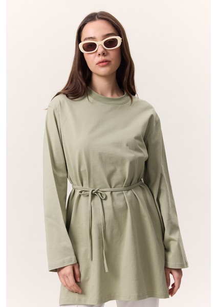 Bağlama Detaylı Oversıze Tshırt Çağla Yeşili