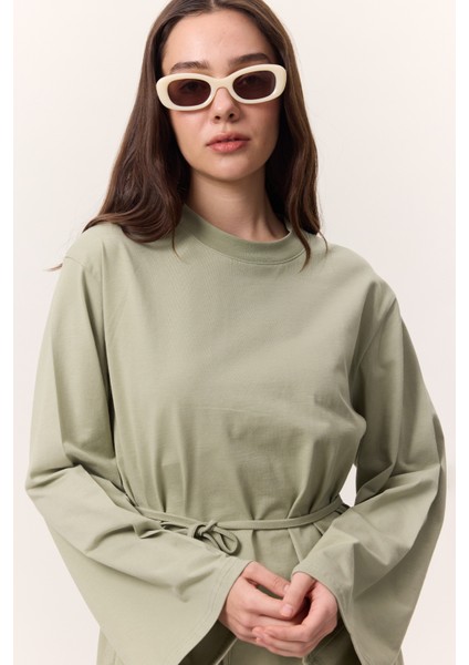 Bağlama Detaylı Oversıze Tshırt Çağla Yeşili modelleri