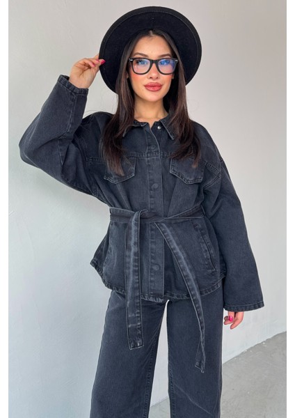 TKM-03688 Siyah Denim Kuşaklı Ceket Jean Ikili Takım fiyatları