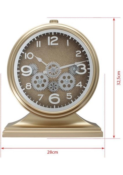Premium Serisi Modern Kadranlı Döner Çarklı 32X28 cm Ev ve Ofis Masa ve Duvar Saati Rakamlı Simli Gold indirimleri