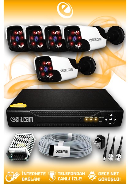 5 Kameralı Panda 5 Dış Kamera Set Hdd'siz Full Hd Gece Görüşlü Güvenlik Kamerası Sistemi
